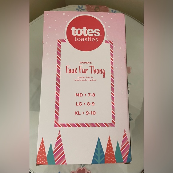 🌸 NEW Totes Toasties Black Faux Fur Thong Slippers Size Medium 7-8 - Picture 5 of 5